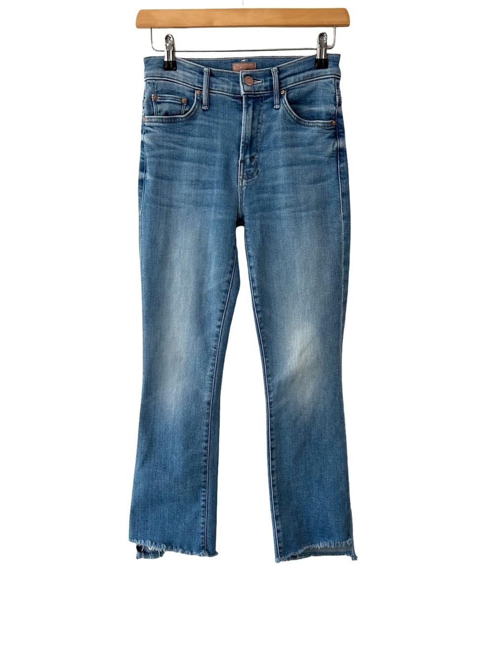 MOTHER denim Insider Crop Step fray jeans 24 blue stretch